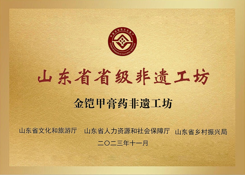 金铠甲膏药非遗工坊荣获“山东省省级级非遗工坊”荣誉称号